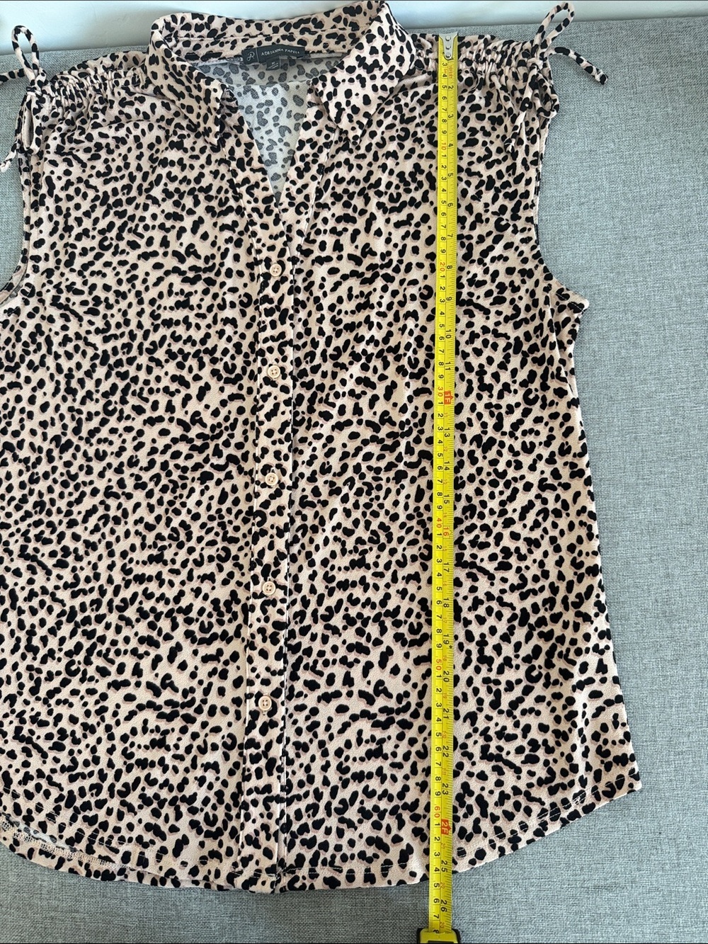Adrianna Papell Beige and Black Leopard Print Sleeveless Button-Down Top - Picture 10 of 12